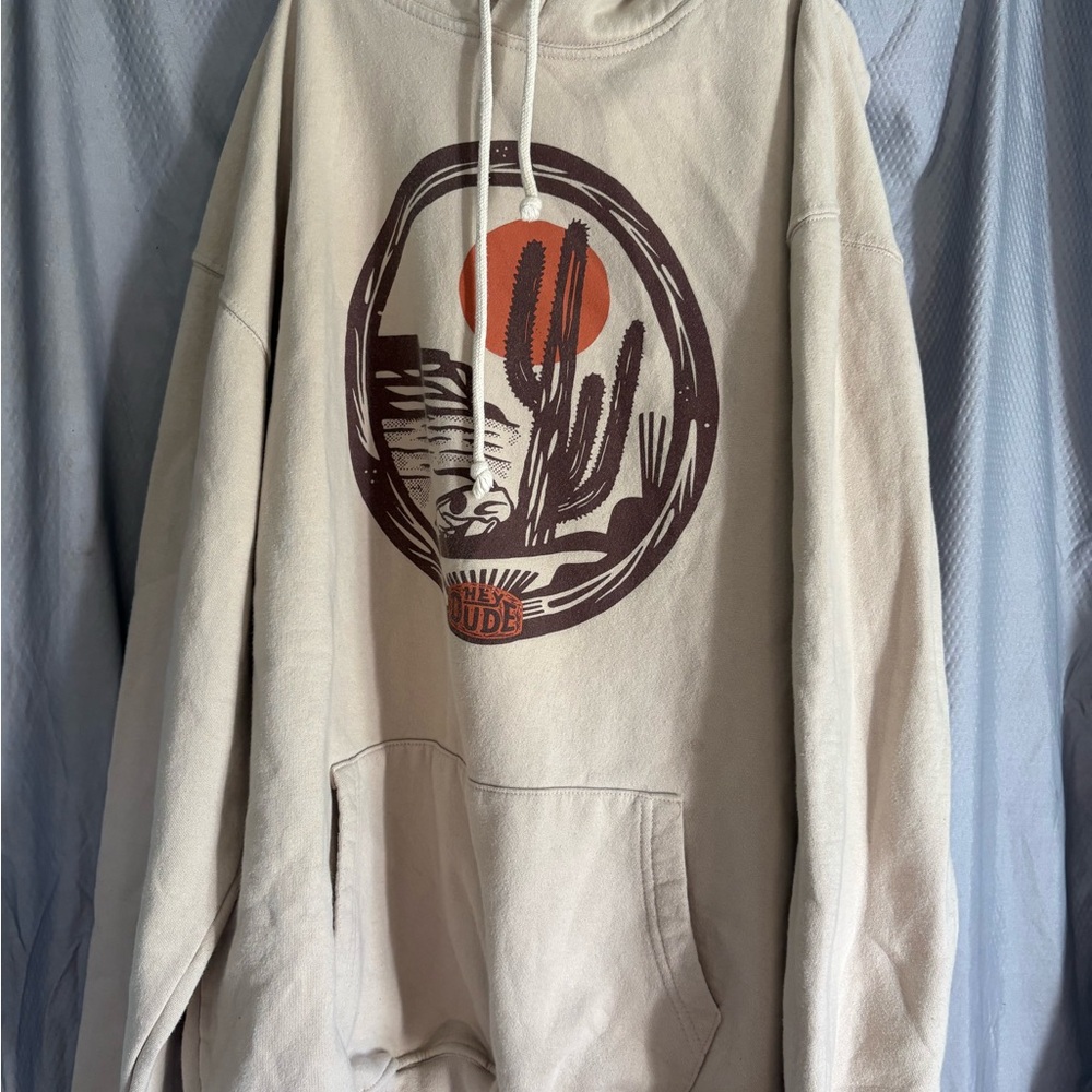 Hey Dude Beige Hoodie with Brown Logo Patch
